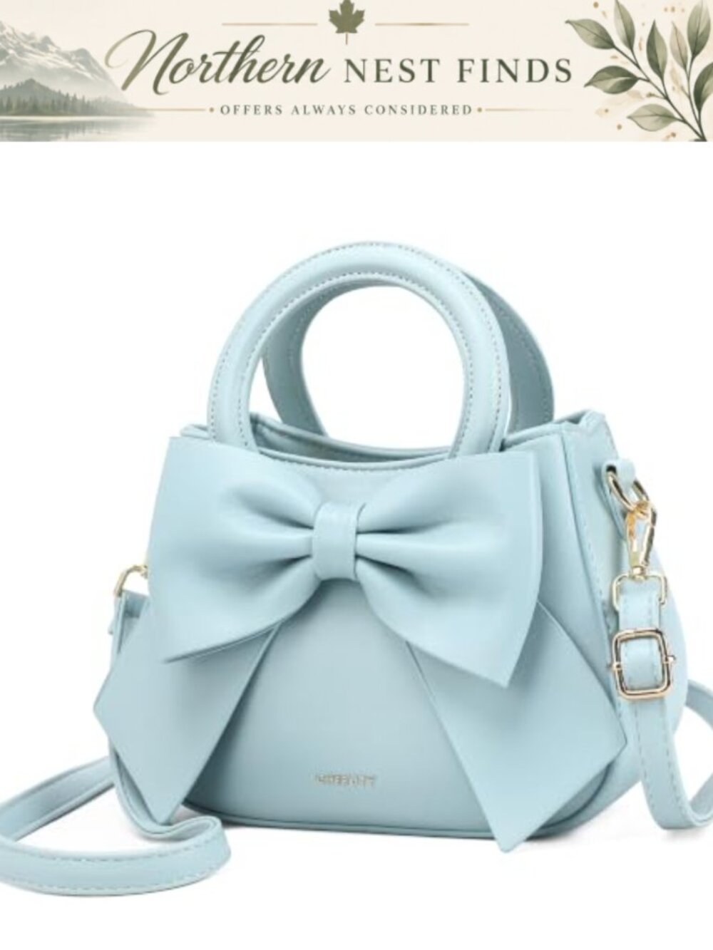 Vegan Leather Crossbody Bag with Bow Knot and Top Handle